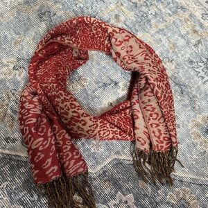 Leopard Print Red and Brown Scarf